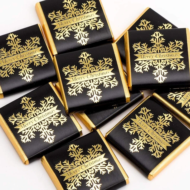 Italian Options Snowflake Merry Christmas Chocolate Neapolitans Black and Gold (25 Chocolates)