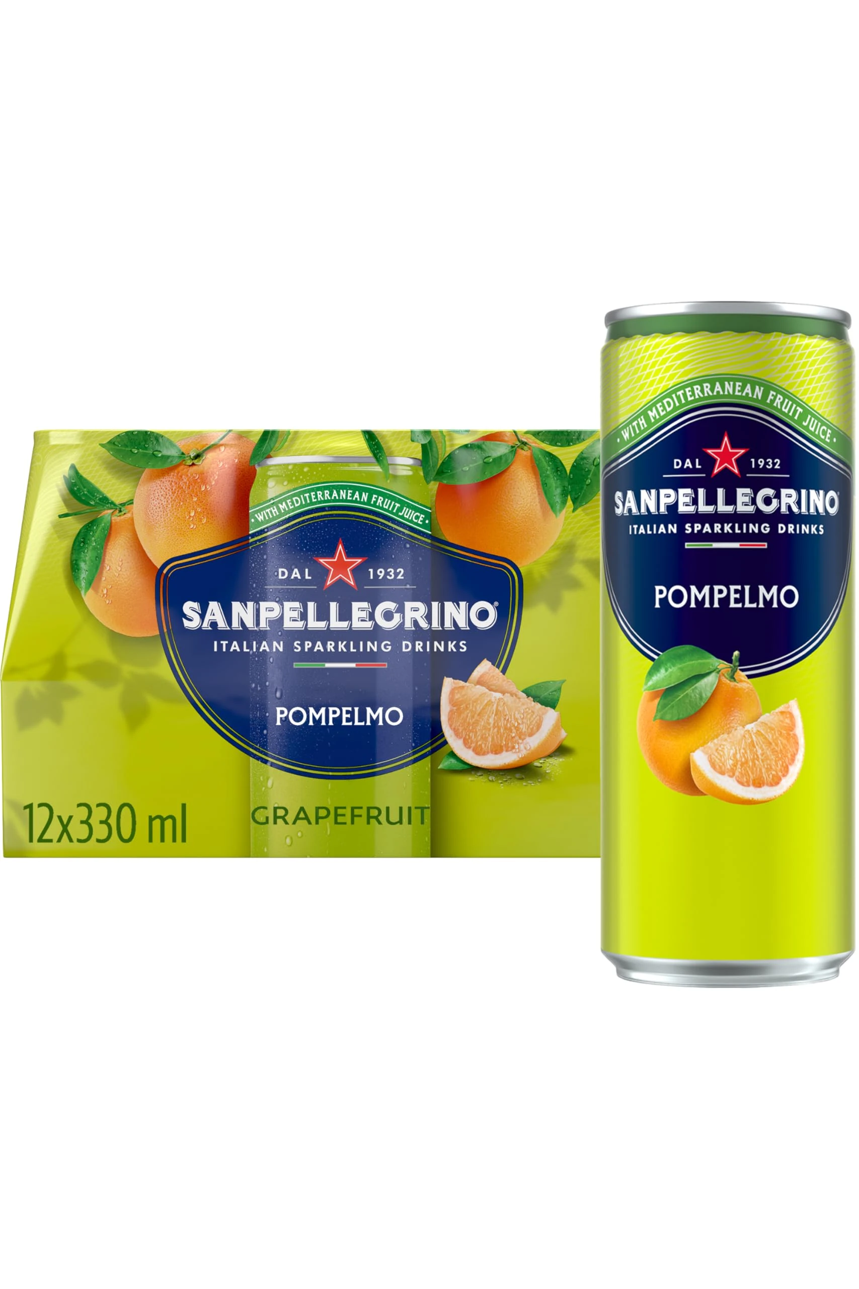 San Pellegrino Italian Sparkling Drinks Tastefully Light Sparkling Grapefruit Canned Soft Drink 12 x 330ml | 70 kCals per Can