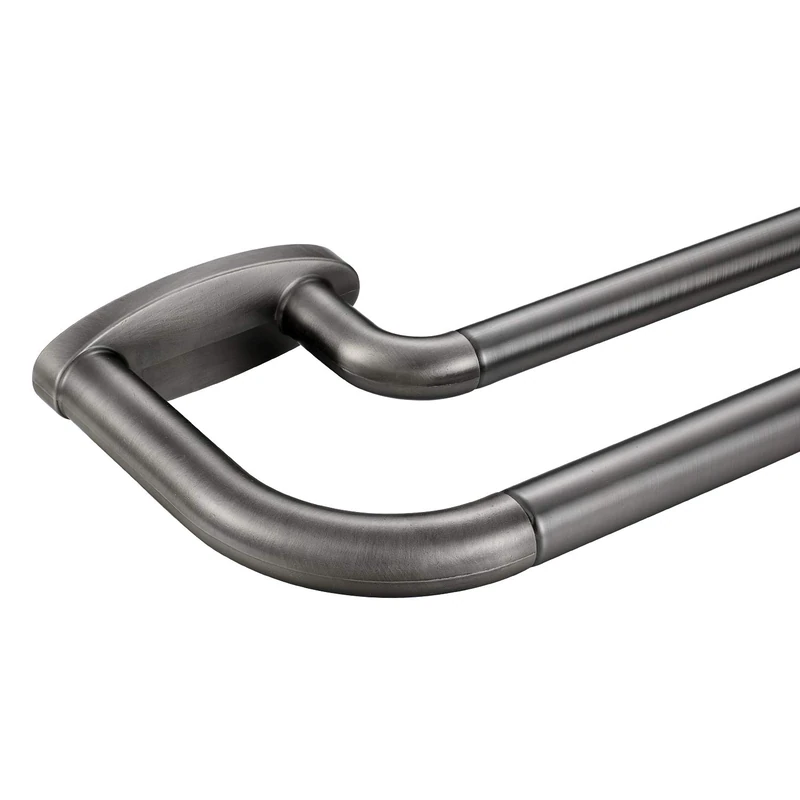 Double Curtain Rods Matte Brushed Grey,Room Darkening Curtain Rod 28-48 Inches,Adjustable 3/4 Inches Front and 5/8 Inches Back Quality Metal Window Curtain Rod,Wrap Around Design