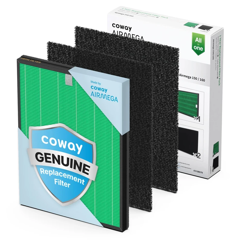 Coway Airmega 150 Air Purifier Replacement Filter Set, Green True HEPA and Active Carbon Filter, AP-1019C-FP