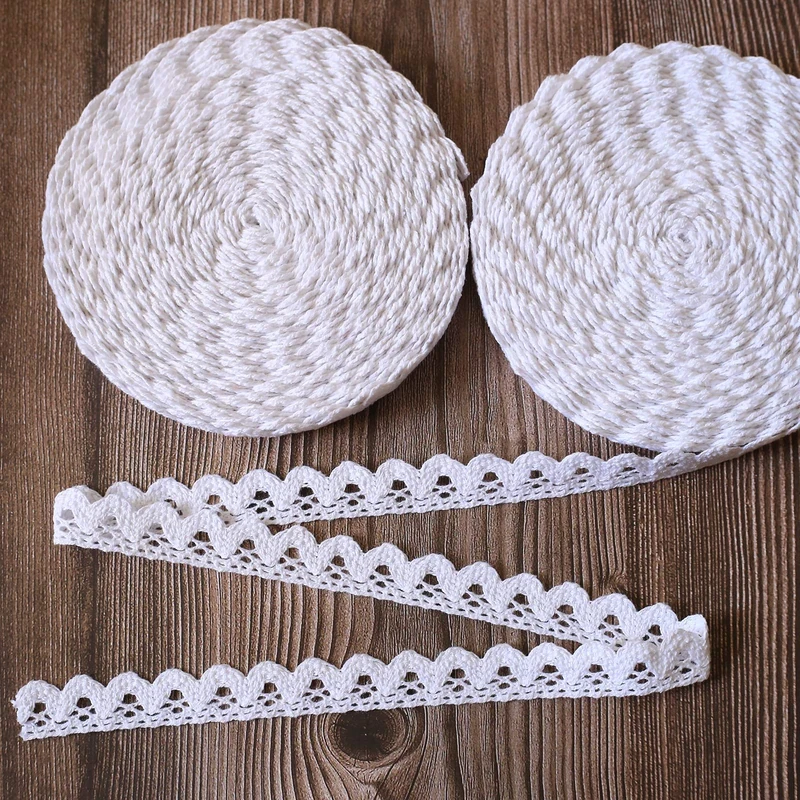 DAHI 26m White Lace Ribbon Trim Made of Cotton Vintage Decorative Crochet Lace Decorative Ribbon Fabric for Sewing Craft Wedding Decoration (White / 15mm Triangle)