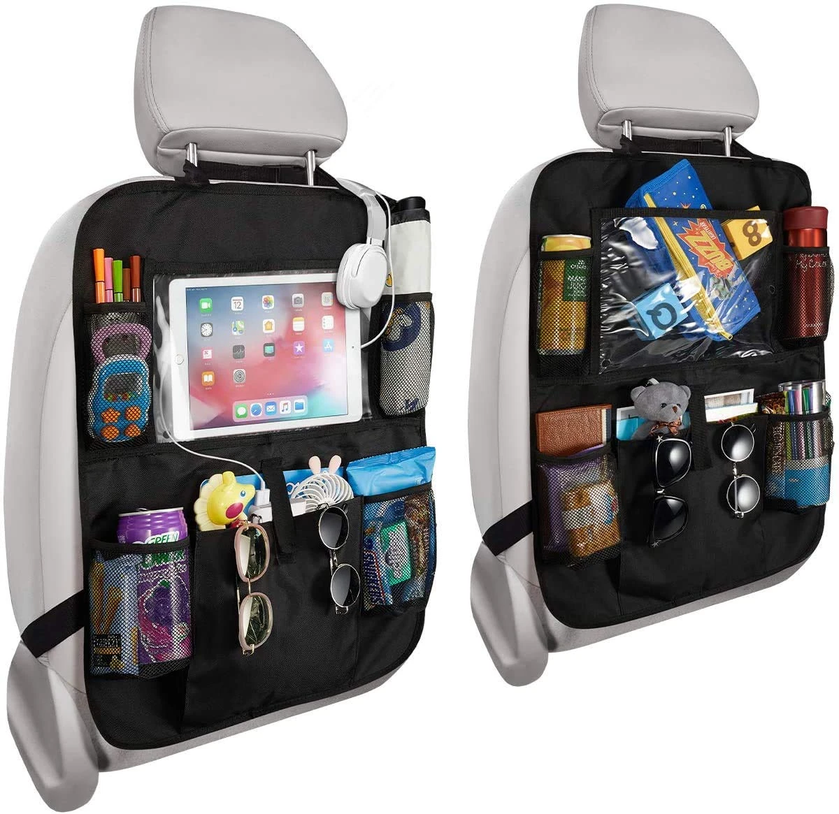 Rightwell Car Seat Organiser 2 Pcs Back Seat Protector for Kids, Car Organiser Back Seat for up to 10" iPad, Kids Back Seat Organiser with 5 Pockets to Storage Toys, Books, Drinks