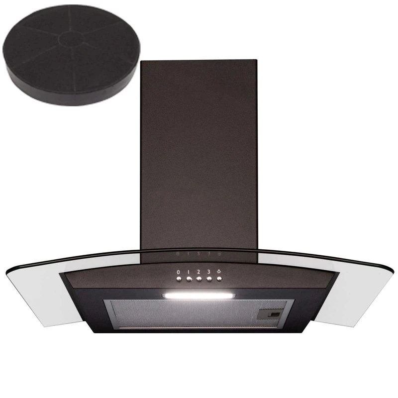 SIA 60cm Curved Glass Black Chimney Cooker Hood Kitchen Extractor & Filter