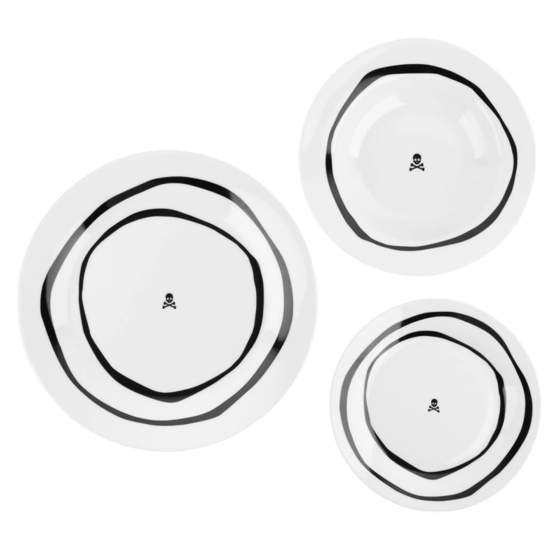 Scalpers 12pc Porcelain Black and White Home Dinnerware Set