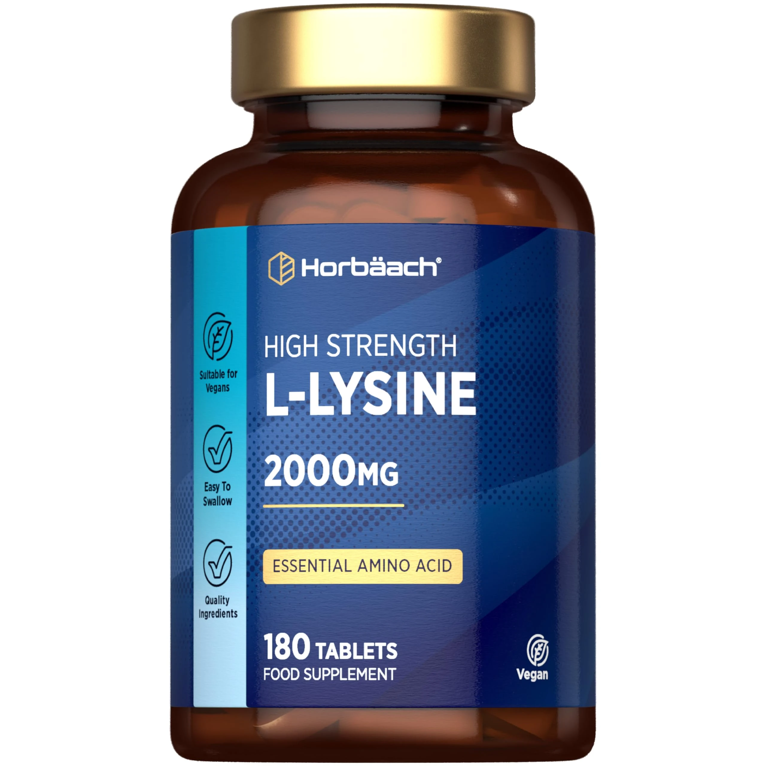 L-Lysine 2000mg | 180 Tablets | Essential Amino Acid | Premium Supplement | Vegan & Vegetarian | by Horbaach