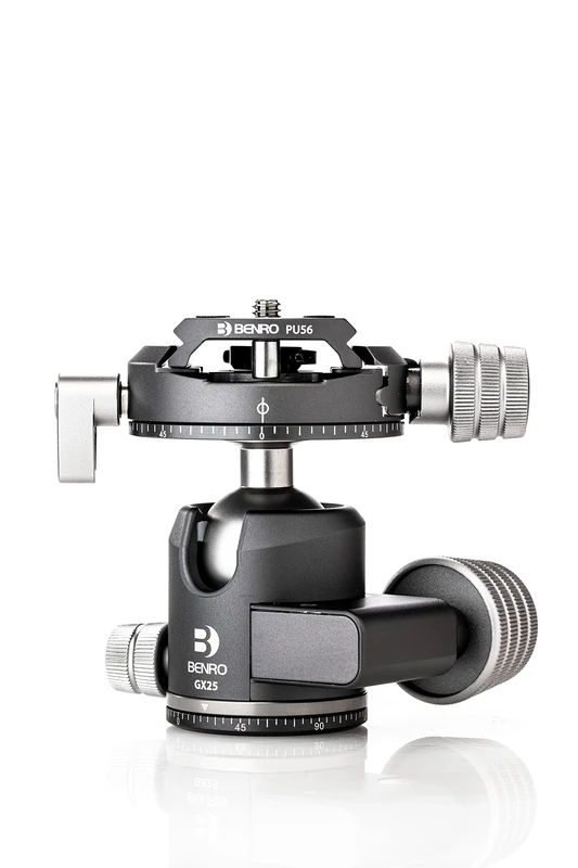 Benro GX25 Low Profile Ballhead with PU56 Plate, 25kg/55lb Max Payload, Dual Panning, Aluminum, Arca-Swiss Style, Ultralight Design, Safe Locking Features