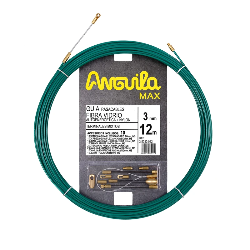 Anguila Max | Cable Guide | Reinforced Fiberglass | Nylon | Mixed Terminals | Green | Diameter 3 mm | 12 m