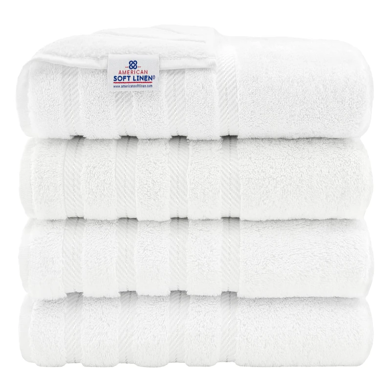 American Soft Linen, 4 Piece Bath Towel Set, 100% Turkish Cotton 27 in 54 in Bath Towels for Bathroom, Soft Absorbent Bath Towels Extra Large, Hotel Quality Quick Dry Shower Towels, Bright White