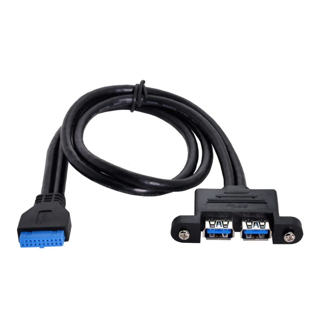 ChenYang 2 Ports USB 3.0 Female to Motherboard 20Pin Male Cable for Front Panel Screw Mount Type 1.64ft 0.5m