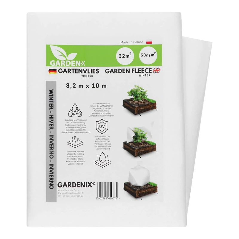 GARDENIX® 32 m² Winter Fleece for Plants - Frost Plant Protection - UV stabilised 50g/sm - Tear-Resistant and Water Permeable (3,2m x 10m) - Image 1