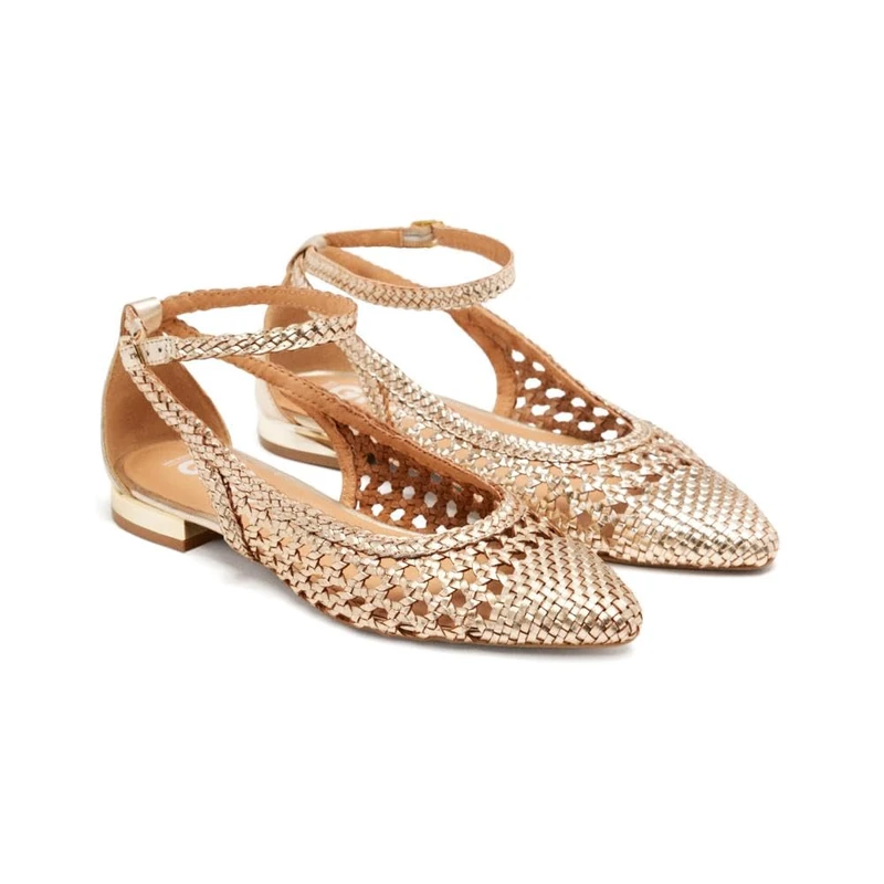 GIOSEPPO DELL Women's Blue Braided Fine Toe Ballet Flats, Gold, 8.5 UK