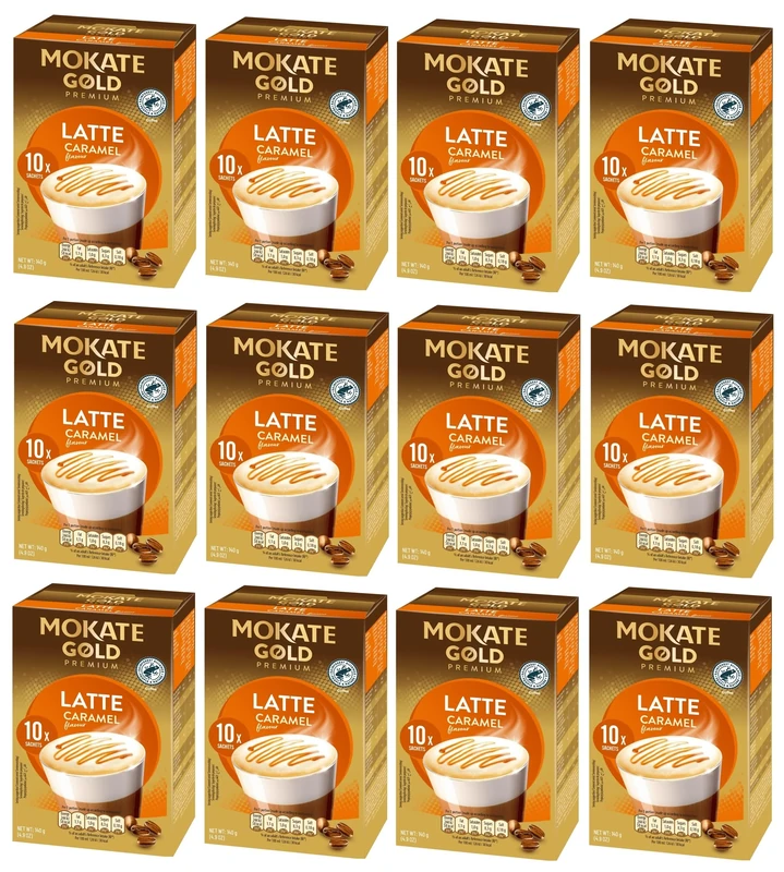 Mokate Gold Premium Caramel Latte Coffee Sachets x10 (Pack of 12, Total 120 Sachets)