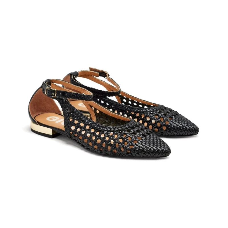 GIOSEPPO DELL Women's Blue Braided Fine Toe Ballet Flats, Black/White, 7 UK