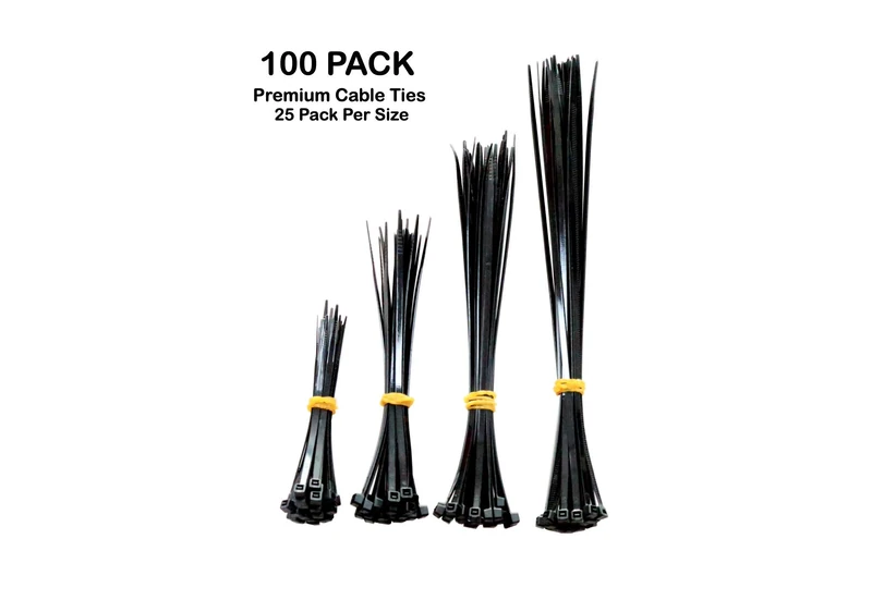 Accufix™ Premium Cable Ties Black - 100 Pack 3.6mm Zip Ties Heavy Duty, Cable Tie, Tie Wraps for Home, Office, Garden, Assorted in Sizes 100mm, 150mm, 200mm, 250mm, (25 Premium Plastic Ties Per Size)