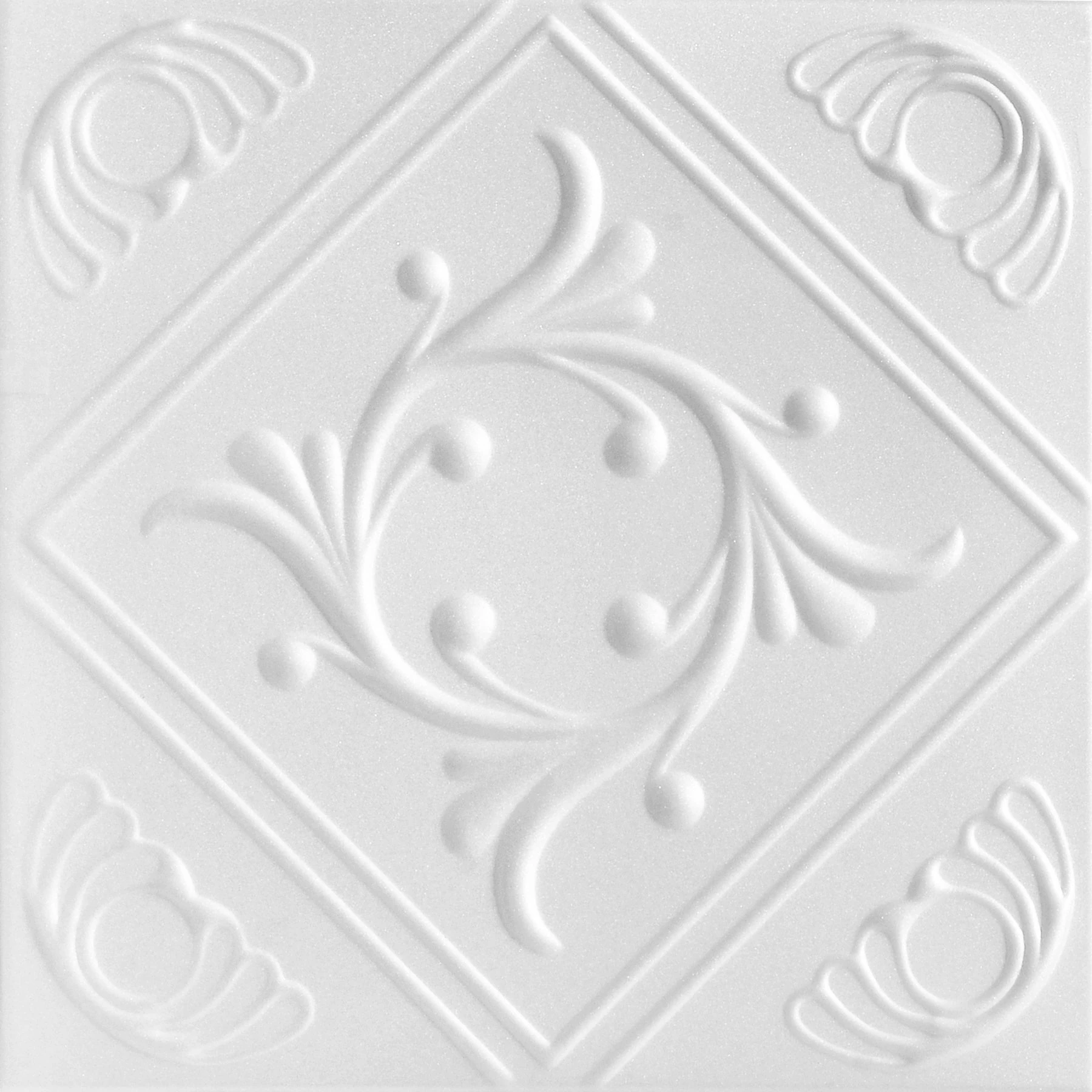 A La Maison Ceilings R02 Diamond Wreath Foam Glue-up Ceiling Tile (128 sq. ft./Case), Pack of 48, Plain White