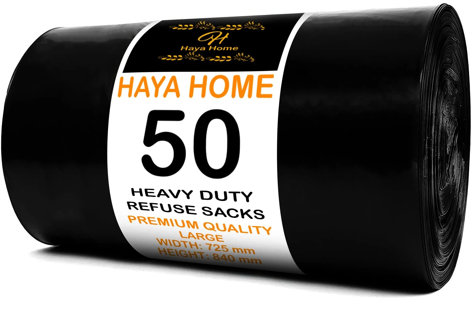 Haya Home 50 Black Plastic Bin Bags Heavy Duty Bin Liners, Refuse Sacks Pack of 50 X 1 Heavy Duty Waste Dustbin Bags roll 90L for Kitchen Home Office DIY Garden Made from 100% Recycled Material