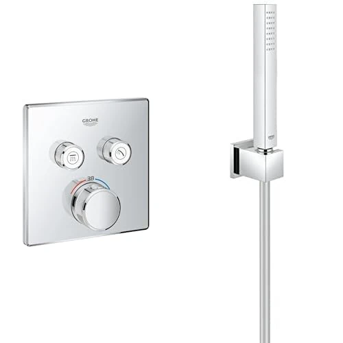 GROHE 29124000 | Grohtherm SmartControl Thermostat Concealed | Square | 2 Valves & 27703000 | Euphoria Cube Stick Hand Shower Bath Set | 1 Spray