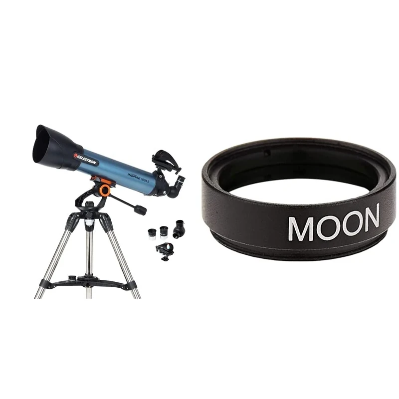 Celestron 22403 Inspire 100AZ Refractor Smartphone Adapter Built-In Refracting Telescope - Blue & 94119-A 1.25 Inch Moon Filter