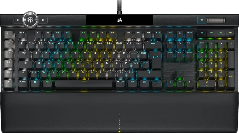 Corsair K100 RGB Gaming Keyboard (Optical-Mechanical Switches: Ultra-fast and Linear, Double Injection PBT Keycaps, Elgato Stream Deck Integration) AZERTY Black