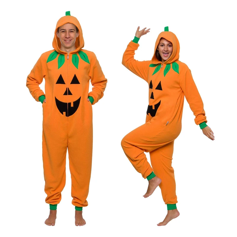 Funziez! Slim Pumpkin Adult Onesie - Jack O Lantern Halloween Costume - One Piece Cosplay Suit for Adults, Women and Men, Pumpkin, X-Large