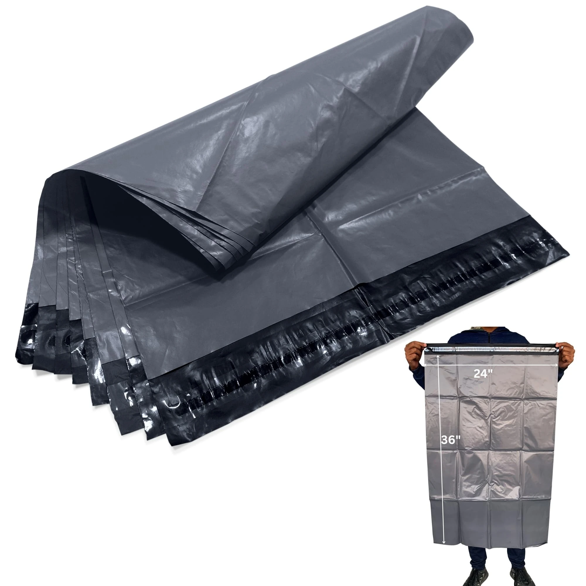 JeeJaan® 5 Pcs of Large Grey Postage Bags 24" x 36" - 610 x 914 mm Grey Parcel Bags Extra Strong Polythene Mail Envelopes for Packaging Parcel Self Seal Poly Mailer Ideal for Shipping Purpose