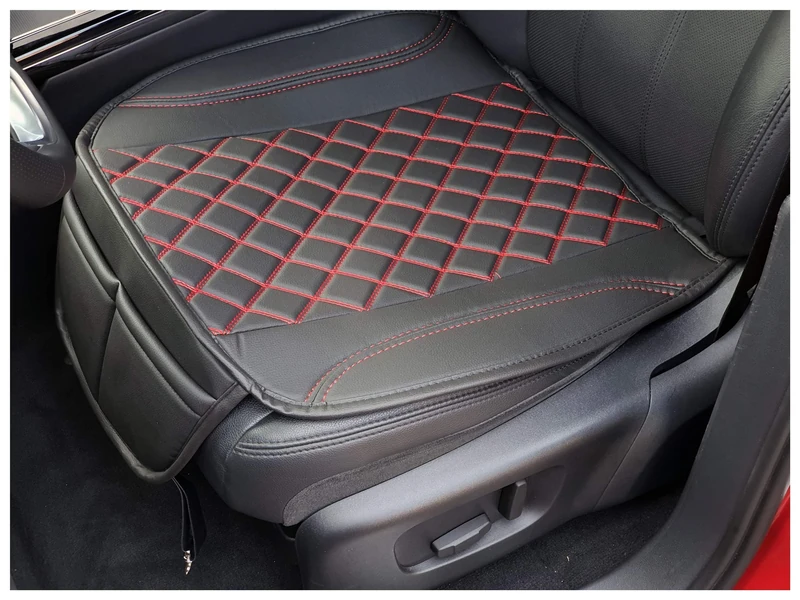 BREMER SITZBEZÜGE OT402 Faux Leather Seat Cover Compatible with BMW 3 Series F30 & F31 Seat Cushion in Faux Leather Black/Red Stitching