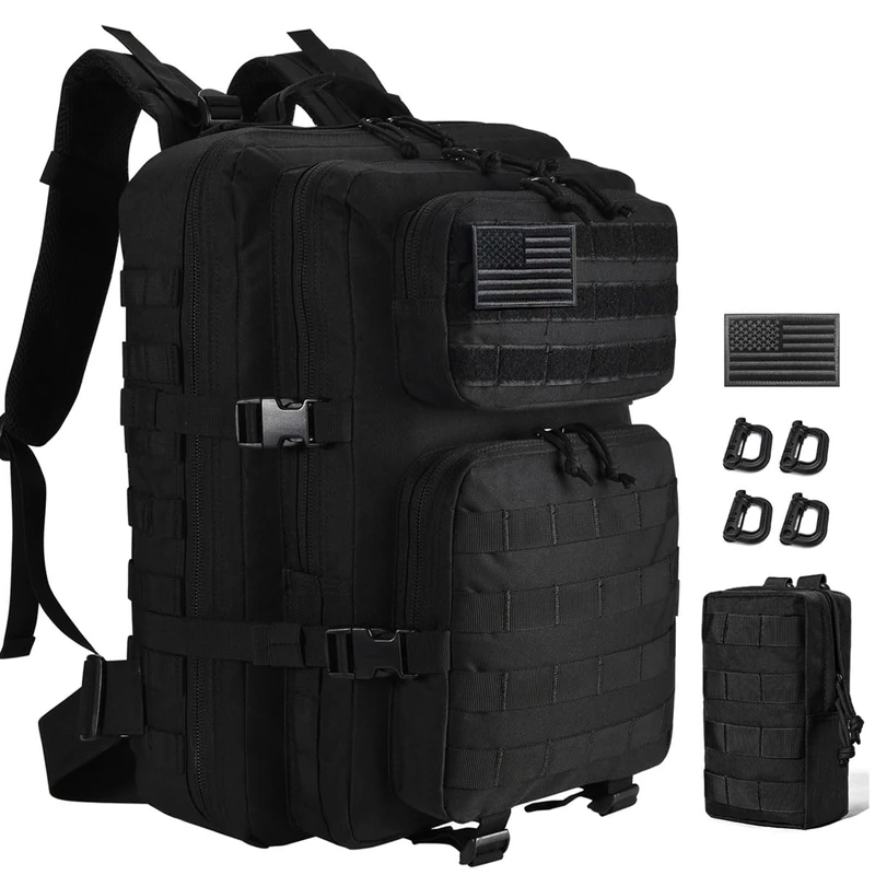 R.SASR Black Tactical Backpack, Military Backpack, Molle Backpack, Black, 40L US, Laptop