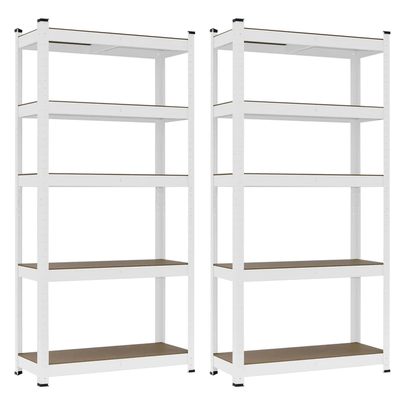 Brigros - Metal shelf 5 shelves - high capacity up to 870 kg, load capacity shelf 175 kg 150x75x30 cm (2) (White)