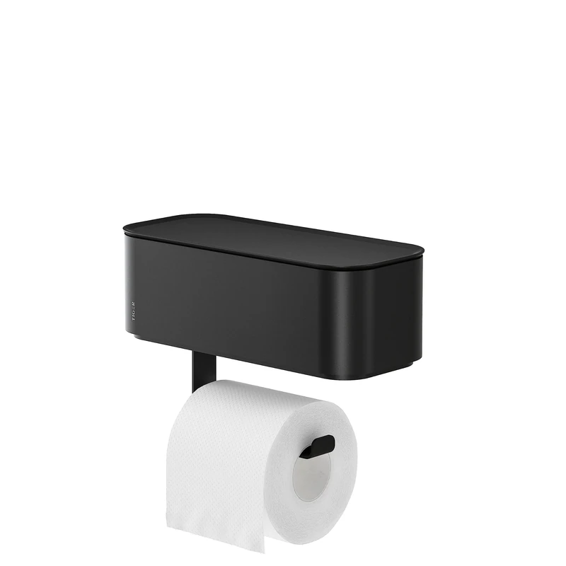 Tiger 2-Store Toilet roll holder with storage box Black