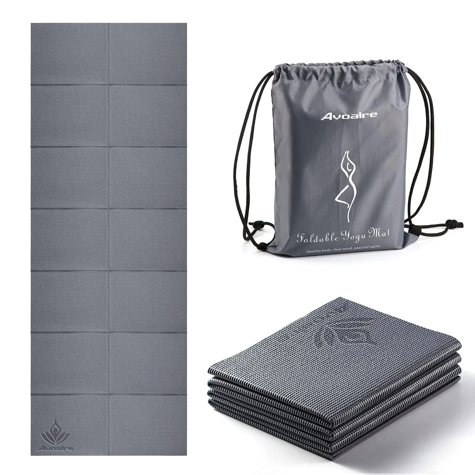 Avoalre Travel Yoga Mat Non Slip Foldable Portable Gym Mat Fitness Training Pilates Exercise Mat Workout for Women Men-Gray