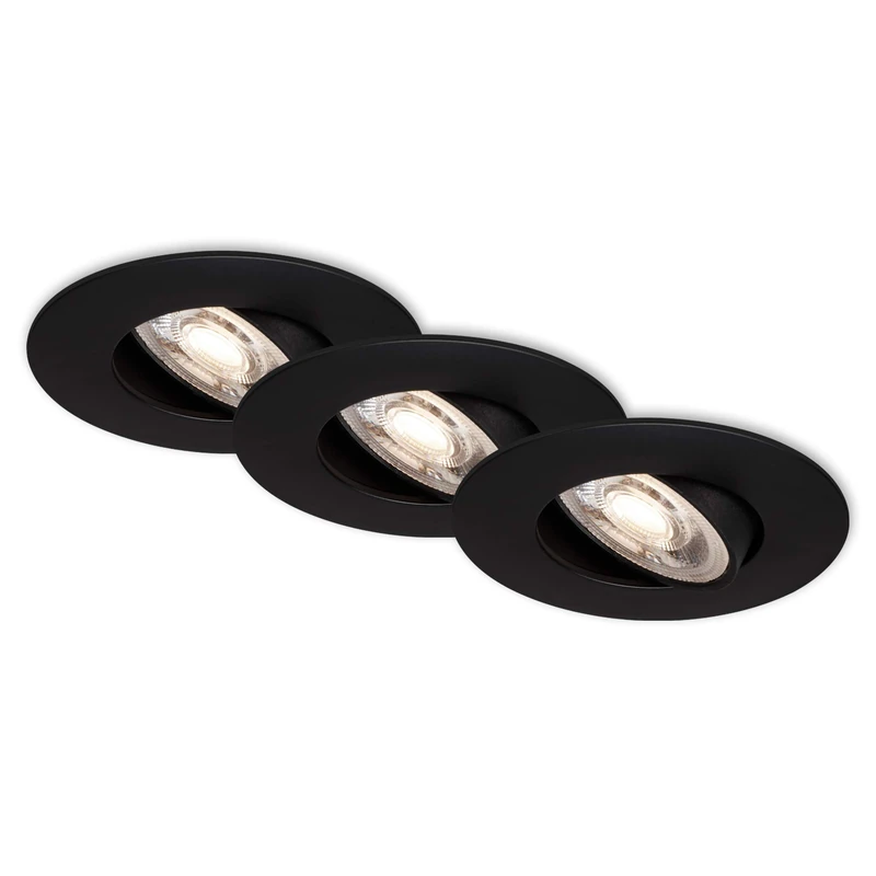 BRILONER Leuchten - LED Recessed Lights, Set of 3, Dimmable Ceiling Lights, LED Module Swivelling, Each 5 Watts, 460 Lumens, 3,000 Kelvin, IP23, Matte Black, 90 x 24 mm (D x H)