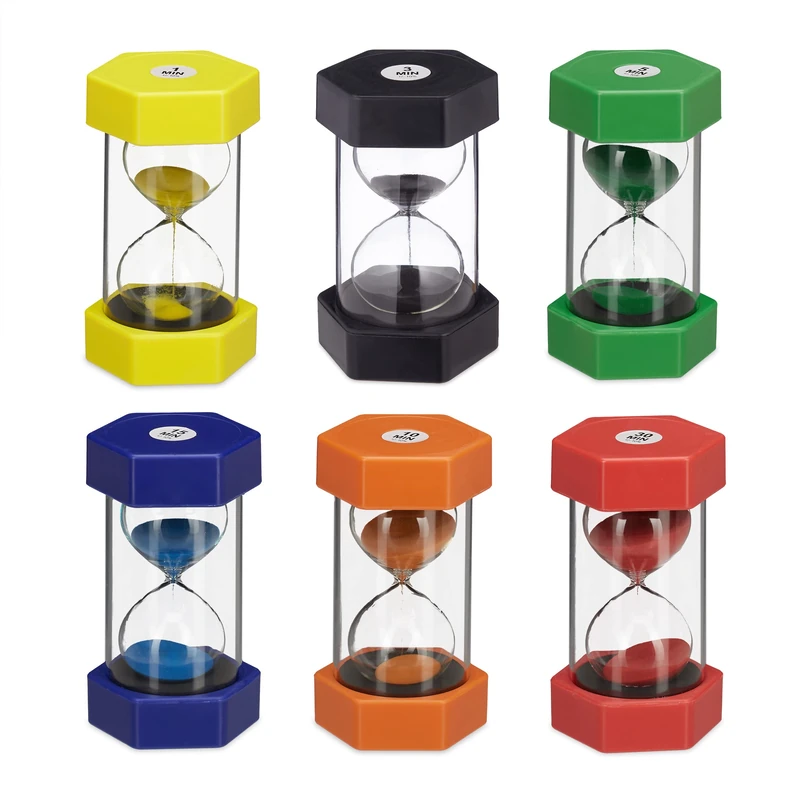 Relaxdays XXL Hourglass Set, Toothbrush Clocks, Shatterproof, 1, 3, 5, 10, 15 & 30 min, Sand, Glass, Plastic - Image 1