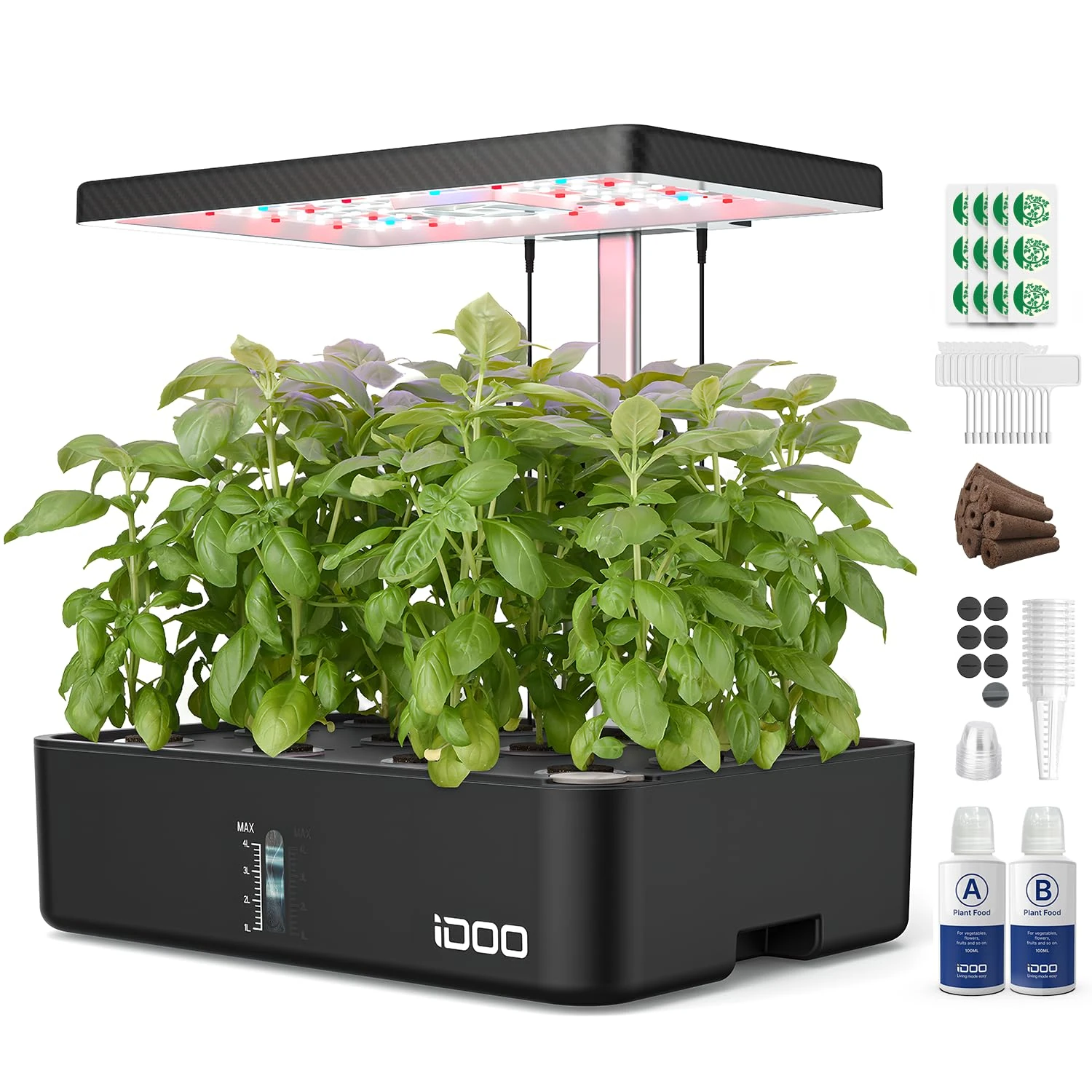 iDOO Hydroponics Growing System, 12 Pods, Herb Garden, Indoor Herb Garden for Christmas Smart Garden, Automatic Timer Germination Kit with Fan, Water Pump, Height Adjustable, 2 Modes, ID-IG301, Black
