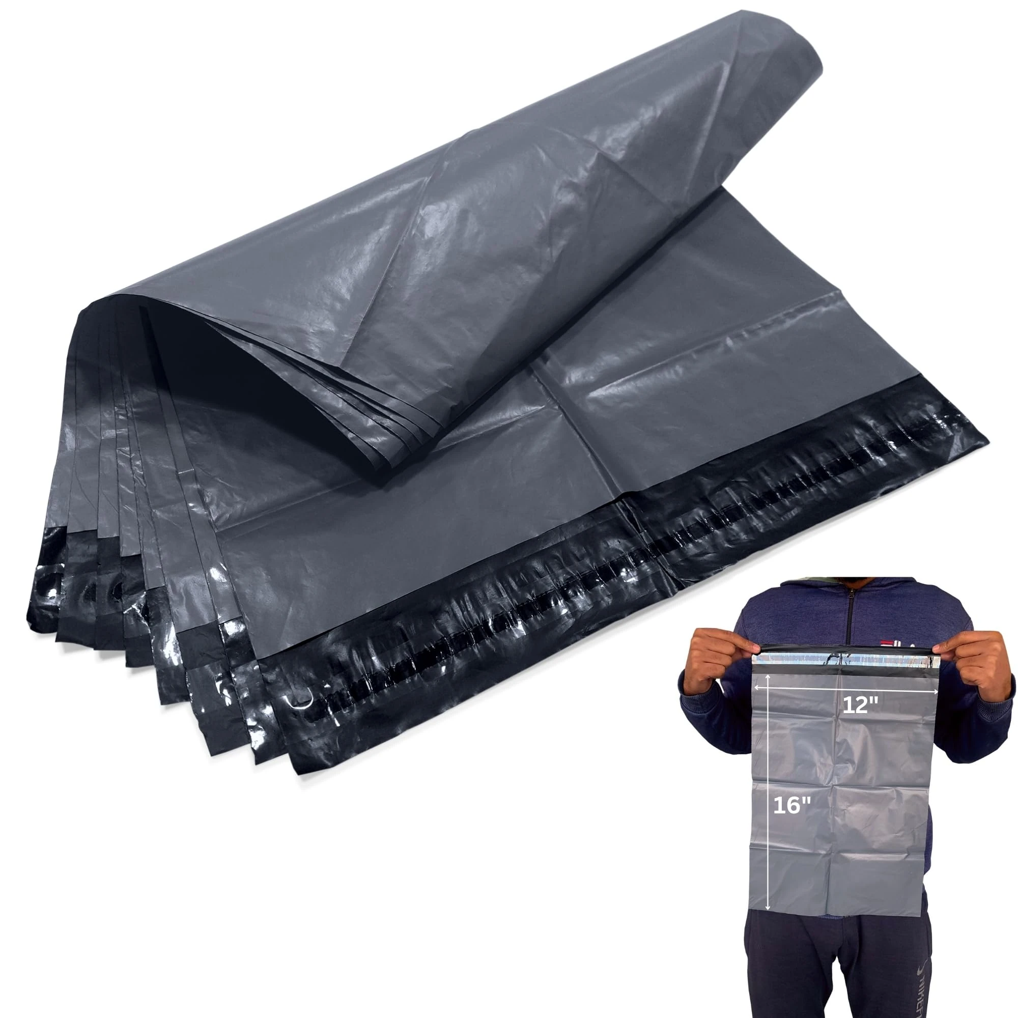 Grey Poly Mailing Bags Postage Bags Envelope Bags Courier Shipping Mailers (50, 12 x 16)