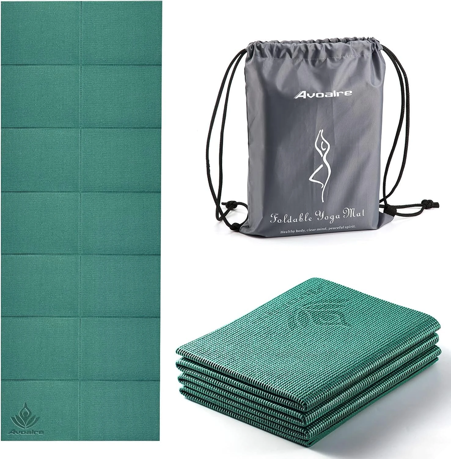 Avoalre Travel Yoga Mat Non Slip Foldable Portable Gym Mat Fitness Training Pilates Exercise Mat Workout for Women Men-Green