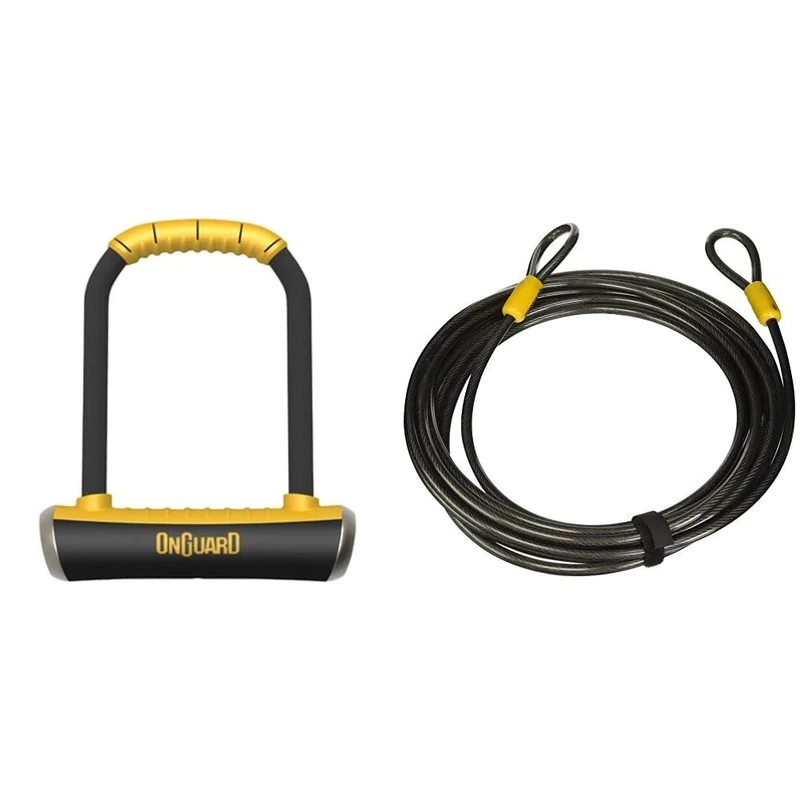 On-Guard 8001 Brute STD-8001 Keyed Shackle Lock - Black, 11.5 x 20.2 cm & Akita-8043 Looped Cable - Black, 22.0 x 1.0 cm