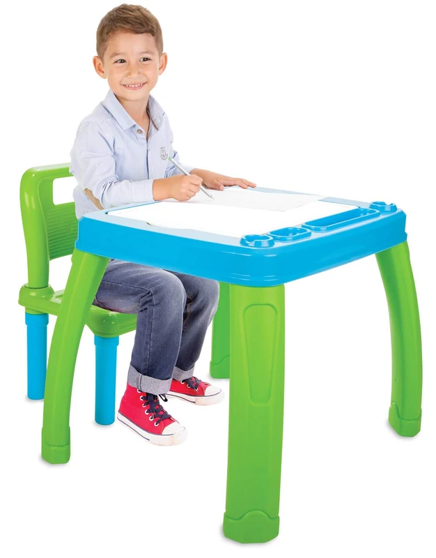 JAMARA Lets Study 460721 Children's Furniture Set Made of Robust Plastic, Suitable for Indoor and Outdoor Use, Rounded Edges, Painted, Removable and Wipe-Clean, Storage Space Under Table Top, Blue - Image 1