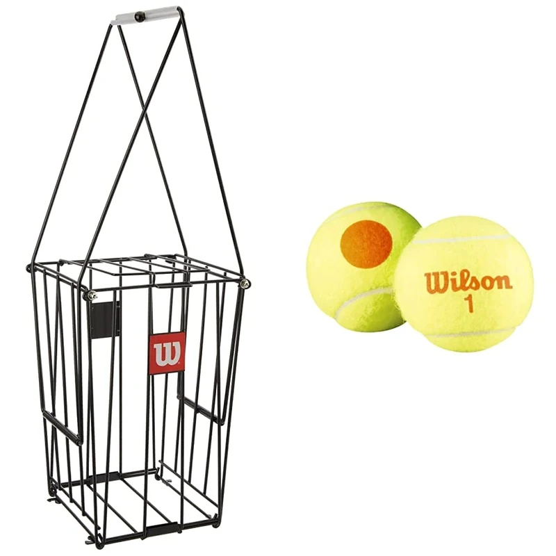 Wilson Unisex Adult Ball Pick Up Basket Tennis Ball Collection Pick-Up Basket, N/A, NS & Tennis Balls, Starter Orange, Pack of 12, Yellow/Orange, for Children, WRT137200