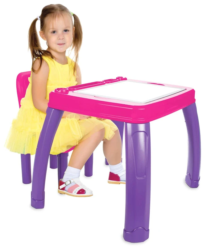JAMARA Lets Study 460720 Children's Seating Set Made of Robust Plastic, Suitable for Indoor and Outdoor Use, Rounded Edges, Painted, Removable and Wipe-Clean, Storage Space Under Table Top, Pink