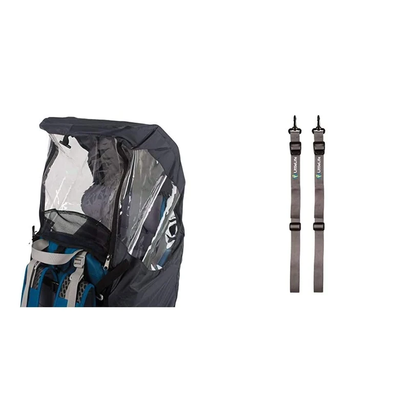 LittleLife Baby Child Carrier Rain Cover, Dark Grey, One Size & Men's Child Carrier Foot Stirrups, Grey, One Size