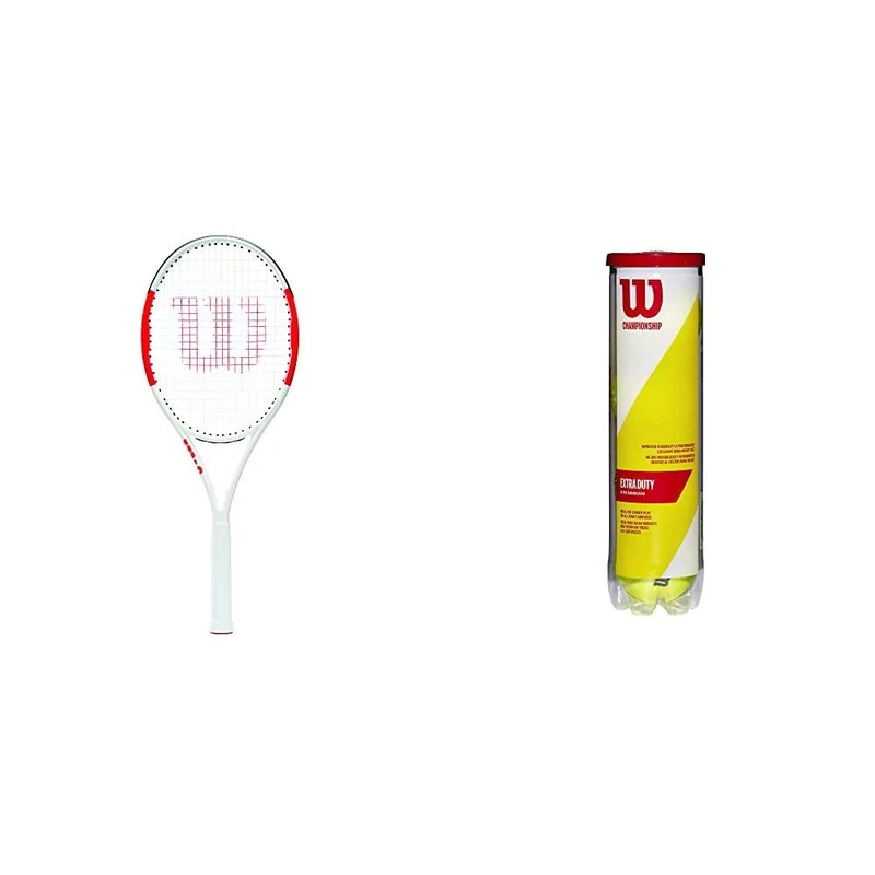 Wilson Tennis Racket, Six.One Lite 102, Unisex, Intermediate Players, Grip Size L2, Red/Grey, WRT73660U2 & Tennis Balls, Champ Extra Duty, 4-Pack Can, for All Surfaces, Yellow, WRT110000
