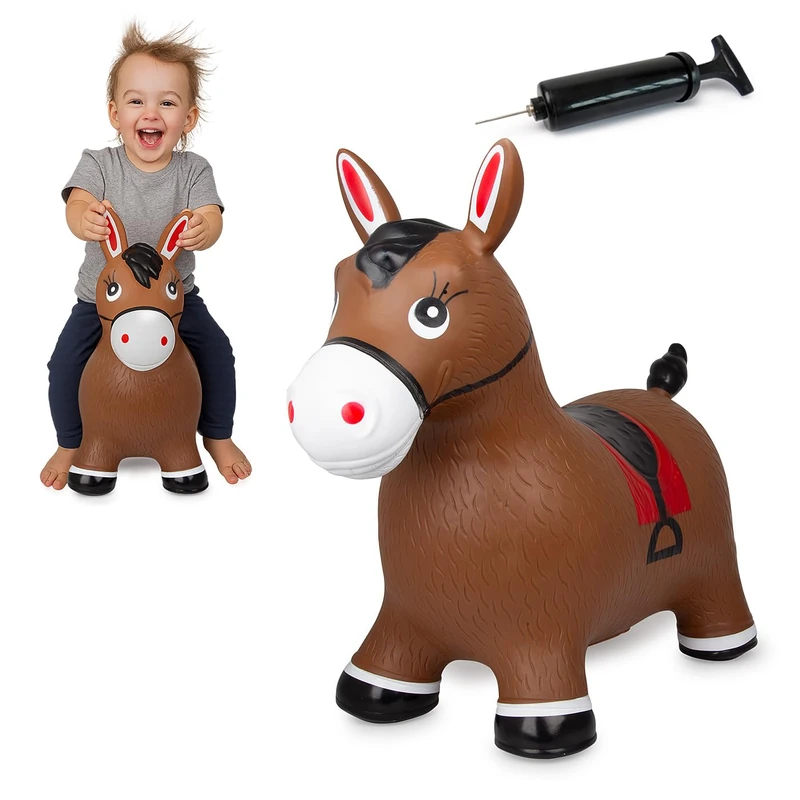 JAMARA 460597 Bouncy Horse with Pump up to 50 kg, Promotes Balance and Motor Skills, Robust and Durable, Easy to Clean, Brown