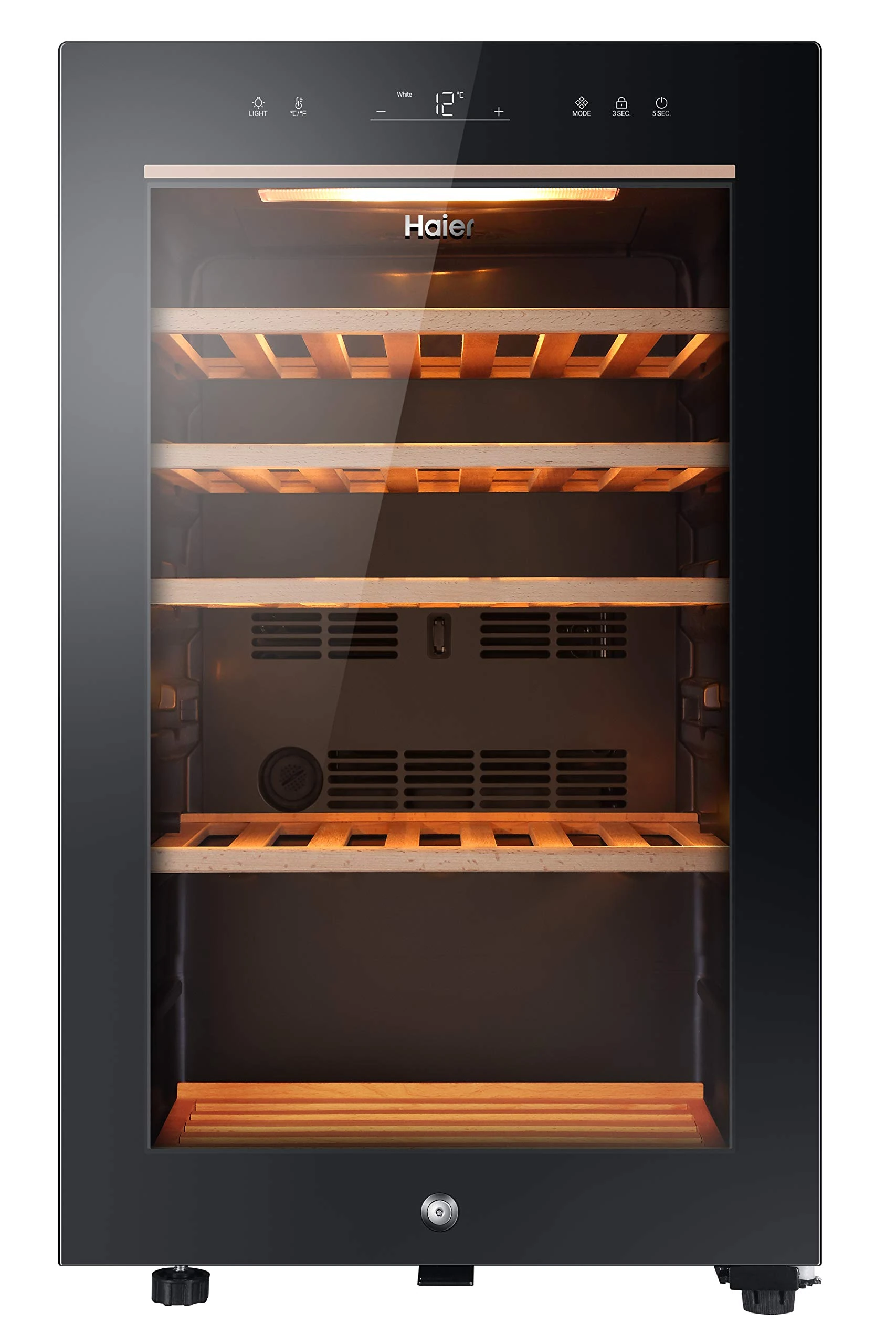 Haier Wine Bank 50 Series 5 Freestanding Wine Cooler, 49 Bottles, Single Zone Temperature, Anti-UV Glass Door, Low Vibration Design, LED Light, hOn App, F Class, Black, 49.7x58.5x82 cm - HWS49GA