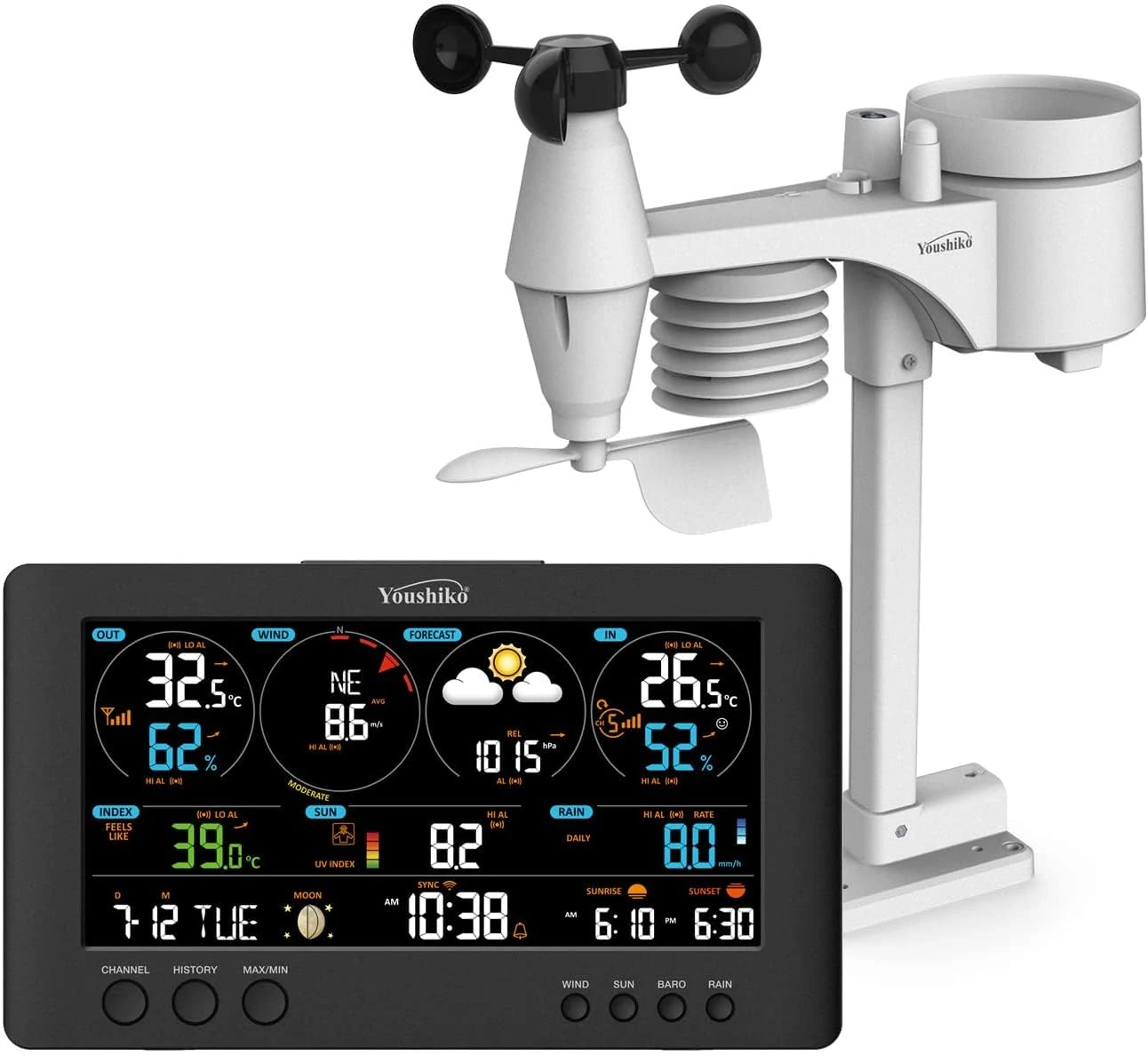 Weather Station (Premium Quality/Official UK Version) WiFi Internet Wunderground WeatherCloud, Wind speed, Wind direction, Rainfall, Temperature, Humidity. (With 7-in-1 sensor)