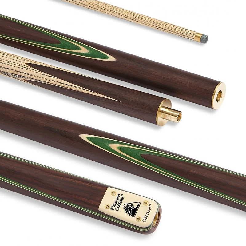 POWERGLIDE Endeavour 3/4 Jointed Snooker Pool Billiard Cue Handmade Ash Shaft 9.5mm Tip Brown Full Size 57" / 142cm