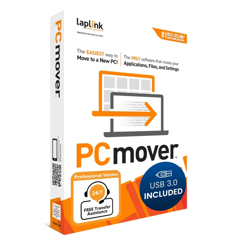 Laplink PCmover Professional 11 - Migration of your Applications, Files and Settings from an Old PC to a New PC - Data Transfer Software - Optional Super Speed USB 3.0 Transfer Cable - 1 License