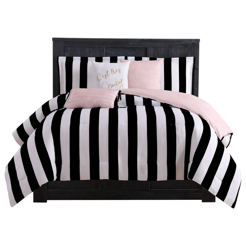Juicy Couture Comforter Set, Polyester, Canaba Stripe Black, King