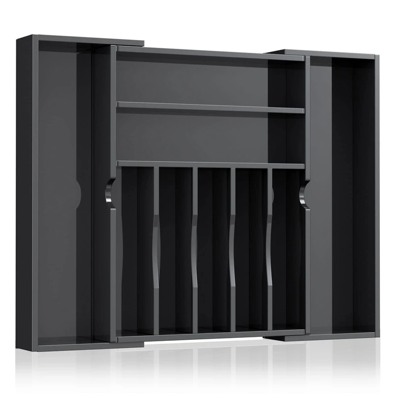 NIUBEE Acrylic Kitchen Drawer Organizer for Flatware and Utensils, Expandable Silverware Organizer and Cutlery Tray for Kitchen, Office,Bathroom Supplies,Black 21"