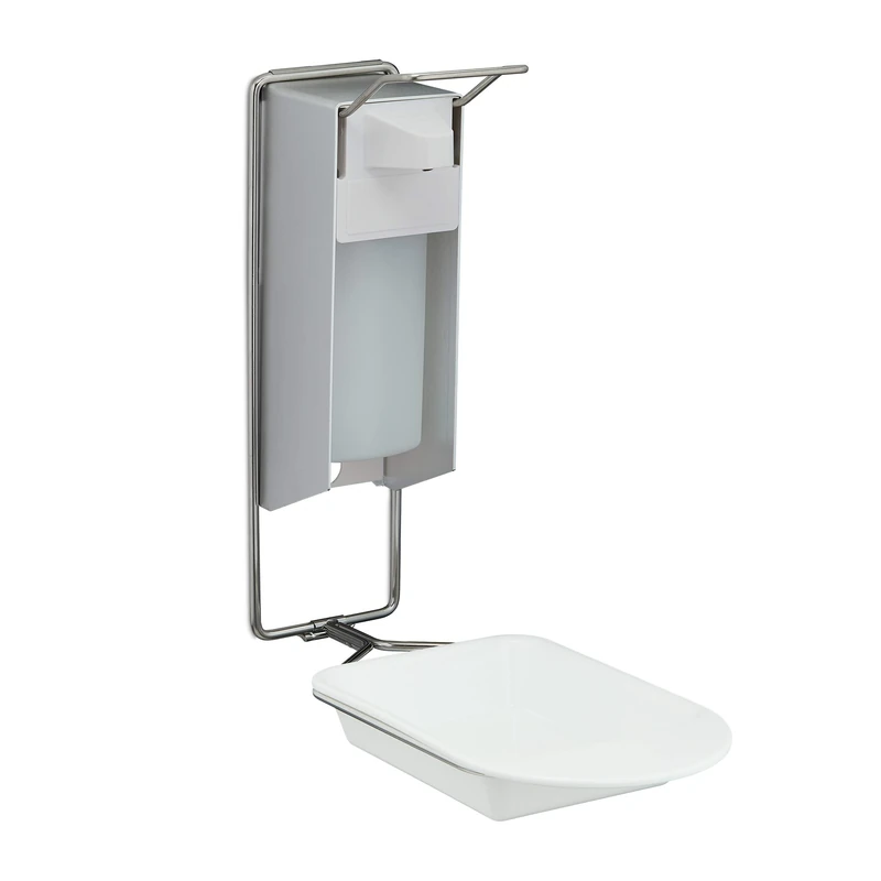 Relaxdays Soap Dispenser, 500 ml, Drip Tray, Hand Lever, Sanitizer & Lotion Container, Wall-Mounted, Hygienic, Silver, Aluminium, 35 x 14.5 x 33.5 cm