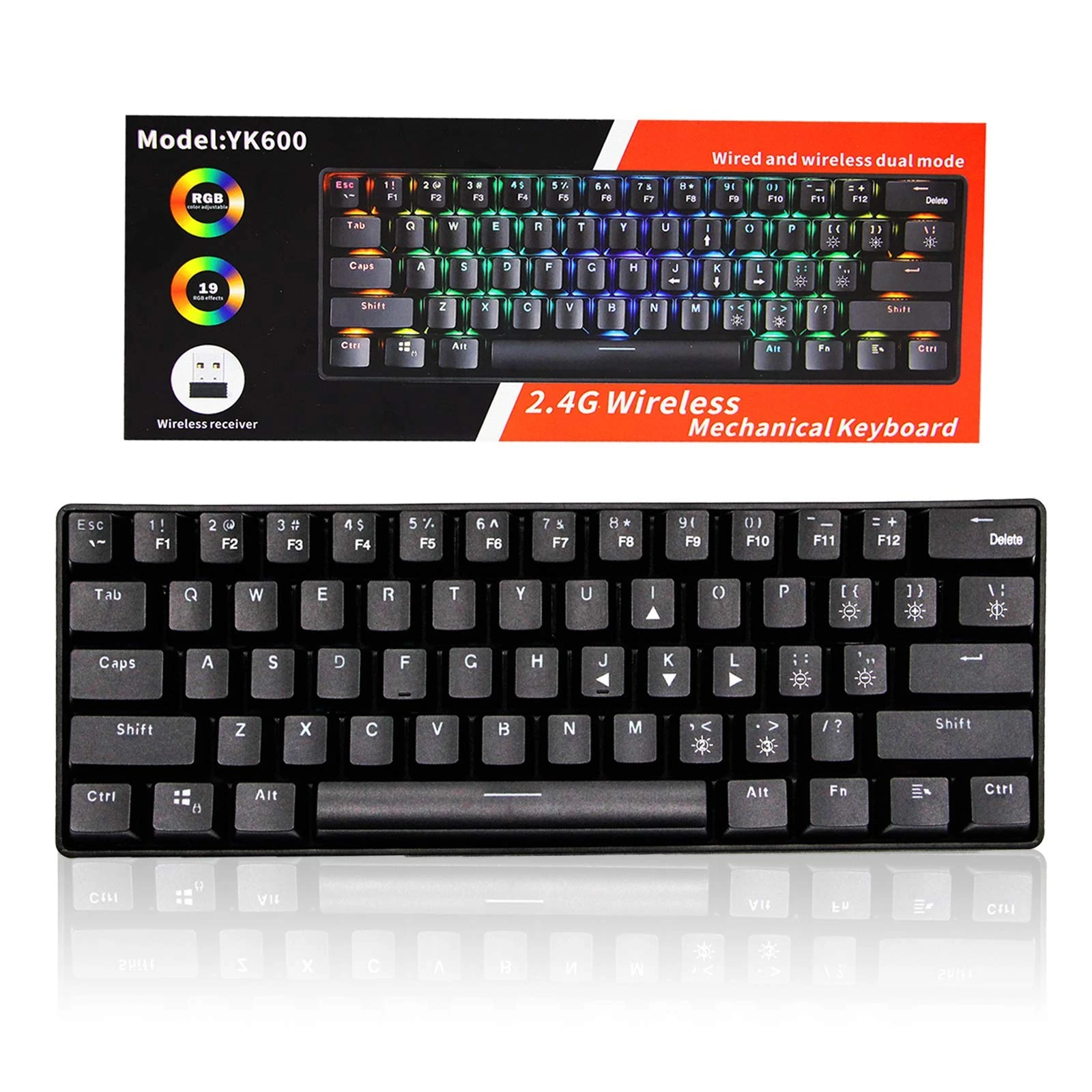 Mechanical Gaming Keyboard, RGB Backlit Wired PBT Keycap Waterproof Type-C Mini Compact 61 Keys Computer Keyboard (RGB blacklit)